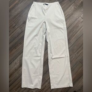Thrive Societe Wide Leg Pants Ash Beige Stretch Zipper Pockets NWT S